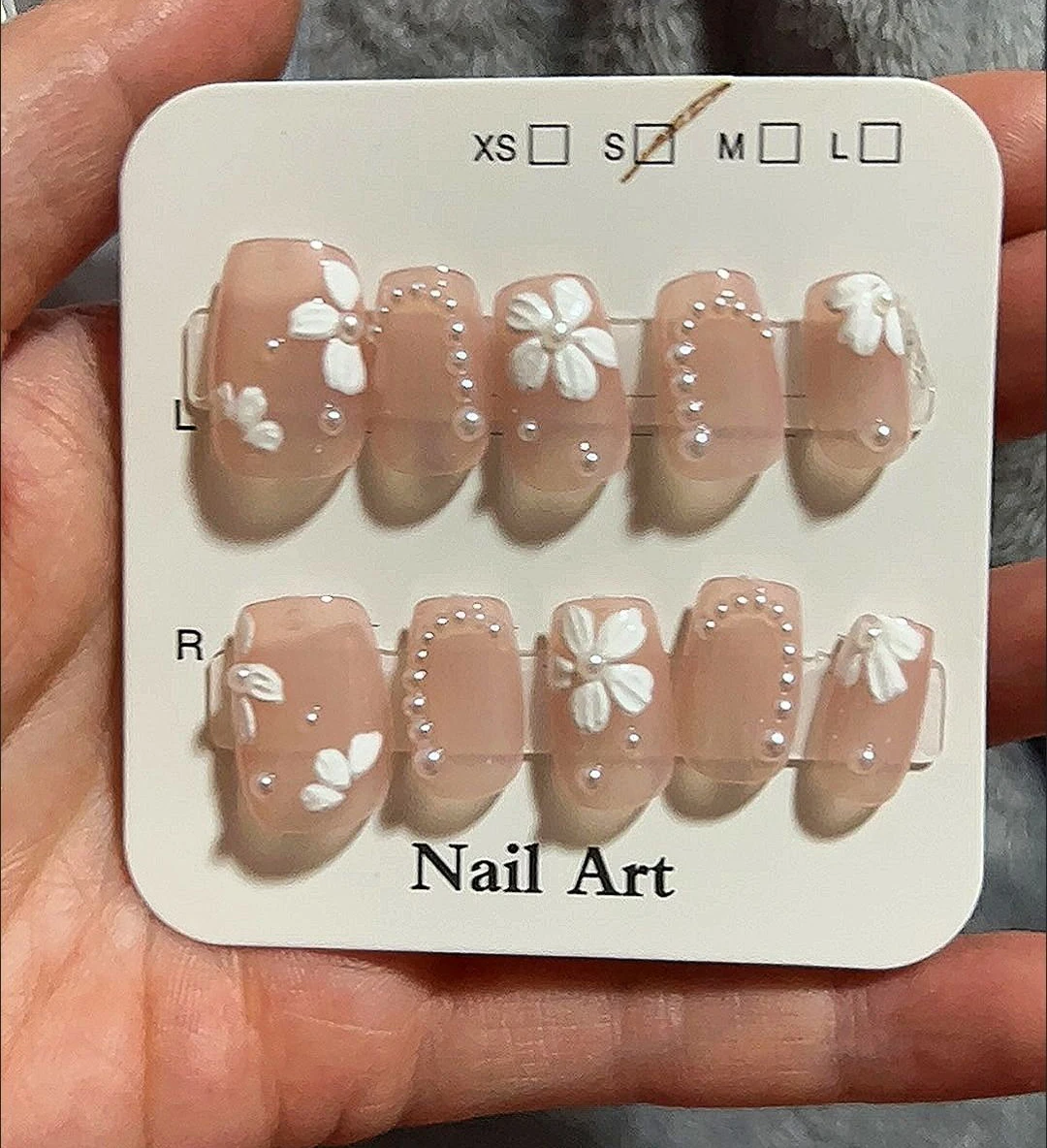 10 pièces mignon fleur perle réglage rose faux ongles légers et faciles à coller faux ongles pour la décoration d'ongle à faire soi-même