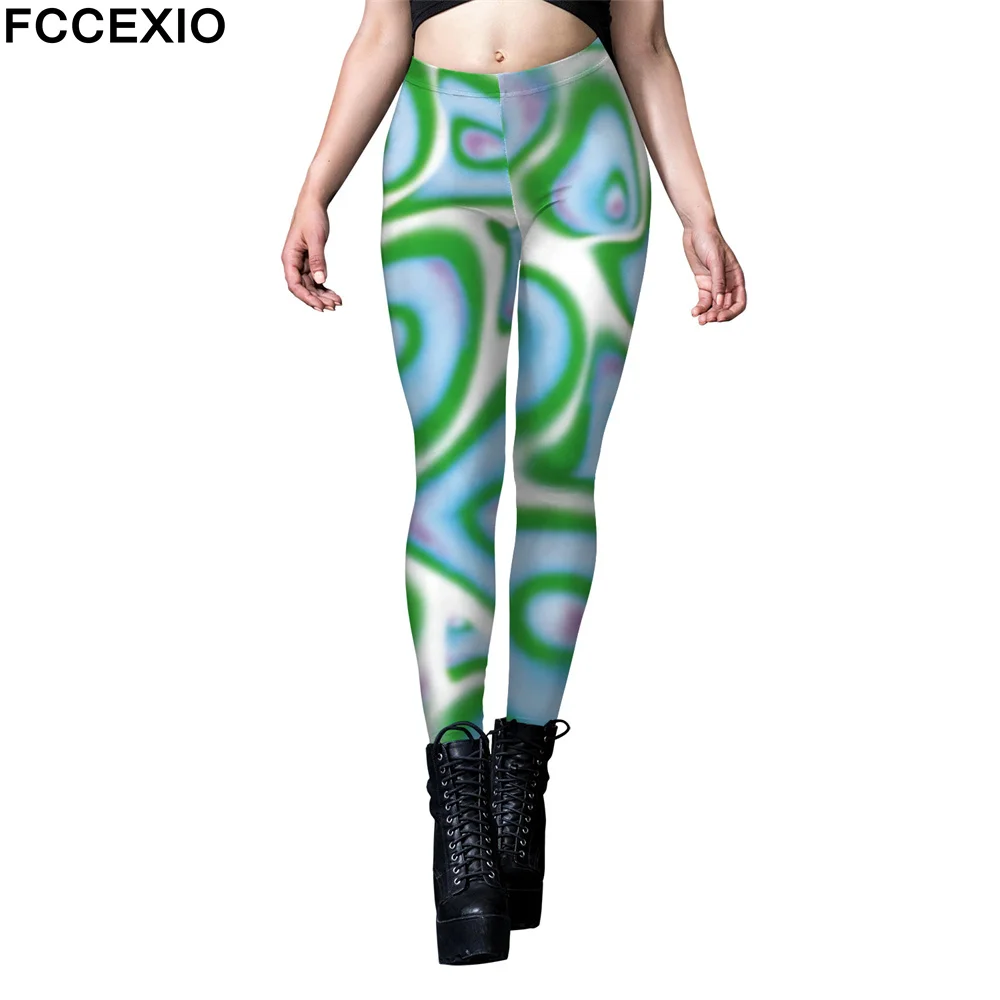 Fccexio Vrouwen Fitness Leggings Dazzle Verven 3D Print Leggins Slim Workout Push Up Stretch Party Leggins Mujer Sport