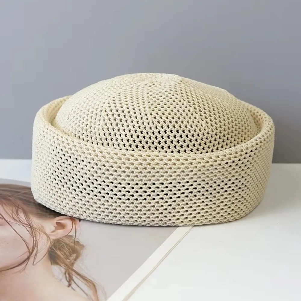 Church Elegant Style Mesh Breathable Beret Casual Stiff Brim Hard Melon Peel Hat Knitting Lightweight Sun Hat for Women