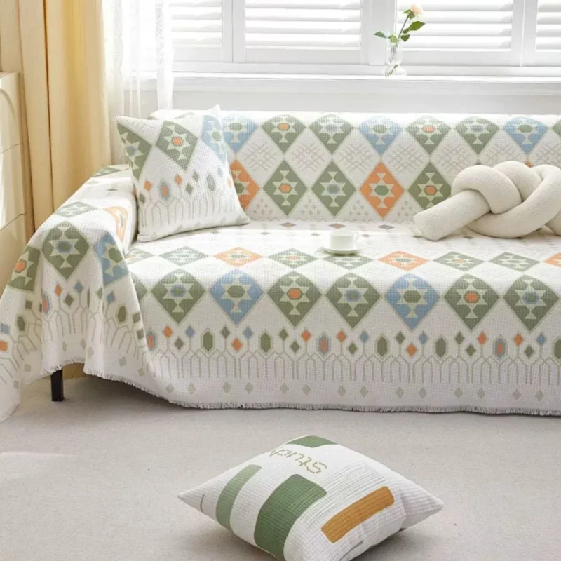 Fashion Striped Sofa Towel with Tassels Multi Functional Anti Slip and Dustproof Cover for Sofa Cozy Easy Care Home Accessories