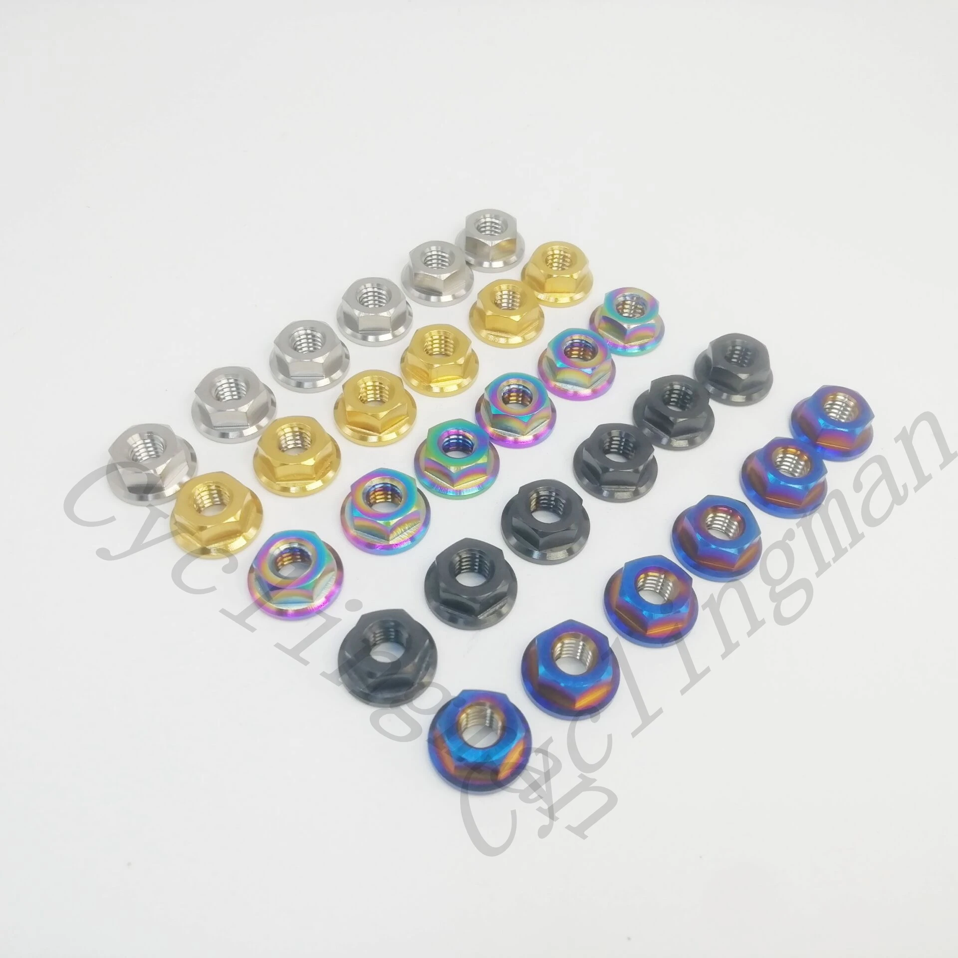 6Pcs MTB Mountain Bicycle Bike Motorcycle M6 Titanium Ti Flange Bolts Screw M6X1.0mm Pitch Nuts Gr5