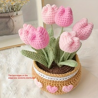 1pc Handcrafted Crochet Tulips in Pot car Dashboard Ornament, Everlasting Fabric Flowers Bonsai , Vehicle Decor Accessory