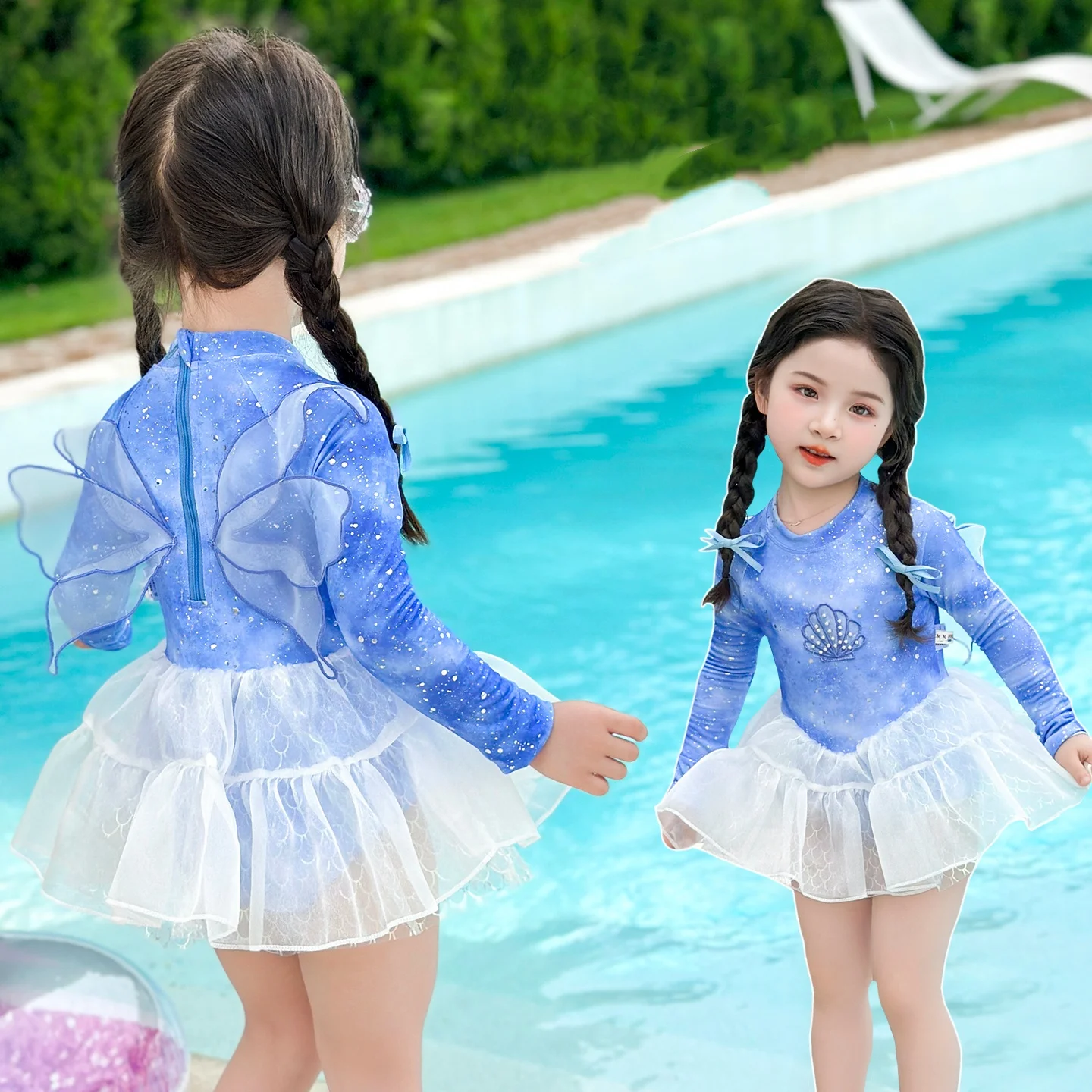 

Baby Girls Swimsuit Princess One Piece Swimming Wear Long Sleeves Quick Dry Little Girls Beach Sport Bathing Suit Toddler 2-9Y