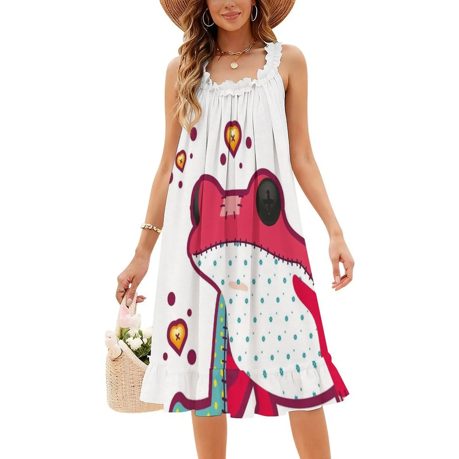 دوول الضفدع البوهيمي فستان بلا أكمام متعدد طباعة شاطئ عطلة فستان الحفلات دوول دمية موسم احتفالي اللعب الملابس النسائية #4