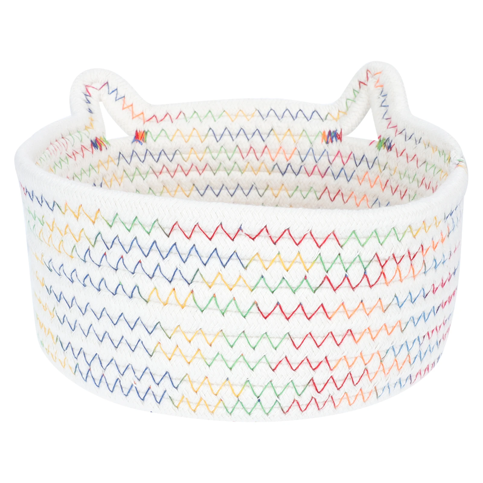 

1pc Cotton Storage Basket Cat Ear Organizer Woven Home Decorative Bin Snack Box Desktop Bedroom Basket Practical Holder