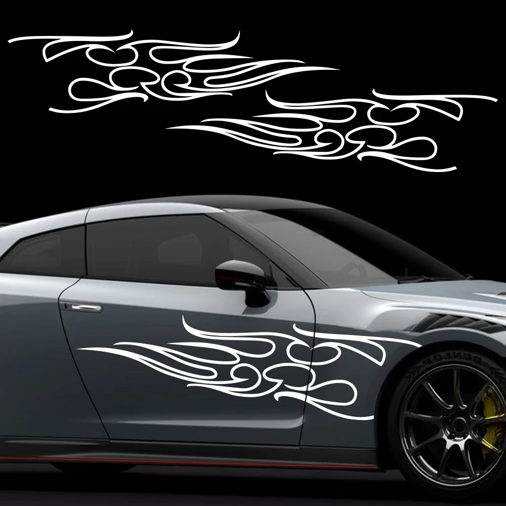 2pcs Universal Flame Vinyl Car Side Door Stickers Fire Graphics Decor Decals Racing Stripe Auto Styling Tuning Accessories Kit