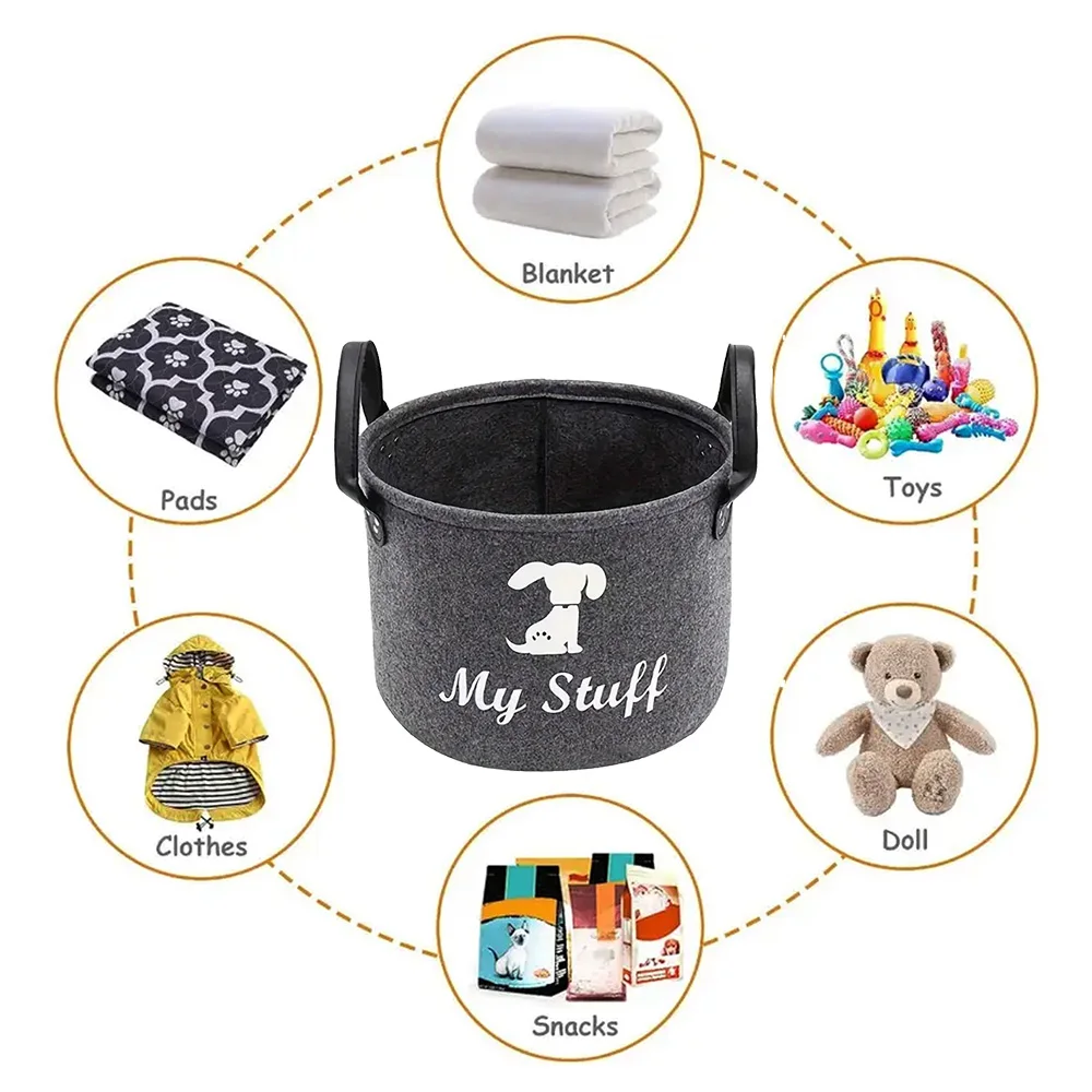 Felt Pet Toy Box Pet Toy Storage Basket Dog Toy Box Special Storage Basket for Organizing Pet Supplies Blanket Pet Storage Box