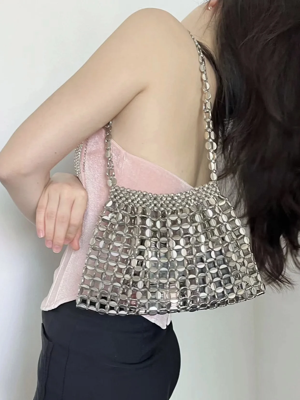

iny Acrylic Bead Pendant Single oulder Bag Faionable Briti Sle Handbag Underarm Chain Strap Buet ape Purse