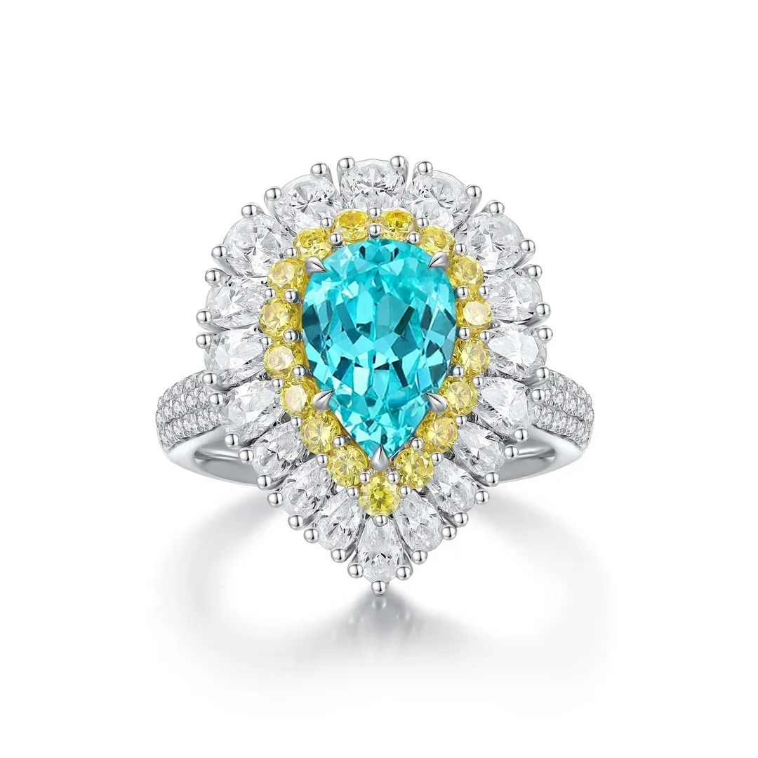 Sterling Silver 925 Lab Grown Paraiba Tourmaline Engagement Ring for Women Fully Customizable Band Width Stone Setting and Finis