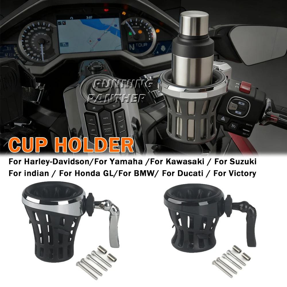 

New Motorcycle Universal Water Bottle Drink Cup Holder Bracket For Harley Yamaha Kawasaki Suzuki Indian Honda GL1800 GL1500 F6B