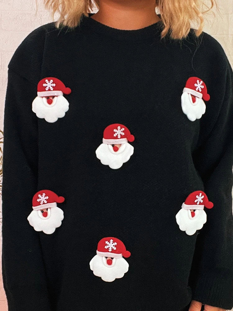 

Christmas Theme O-neck Women's Knitted Pullovers Casual Long Sleeve Commute Tops Autumn Winter New Simple Loose Printed Jumpers