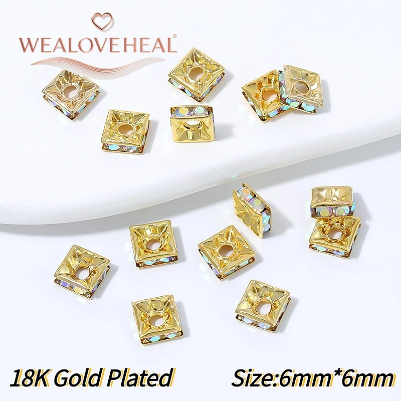 20 Stück 18K vergoldete Messing-Strass-Abstandshalterperlen, 6/8/10MM quadratische, runde, gehämmerte Trennperlen, DIY-Perlenherstellungszubehör – Detail 20