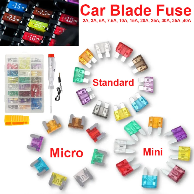 300/100Pcs Car Blade Fuse Assortment Kit Auto Truck Automotive Medium Small Sizes Mixed Motorcycle Circuit Fuse With Box 2A-35A