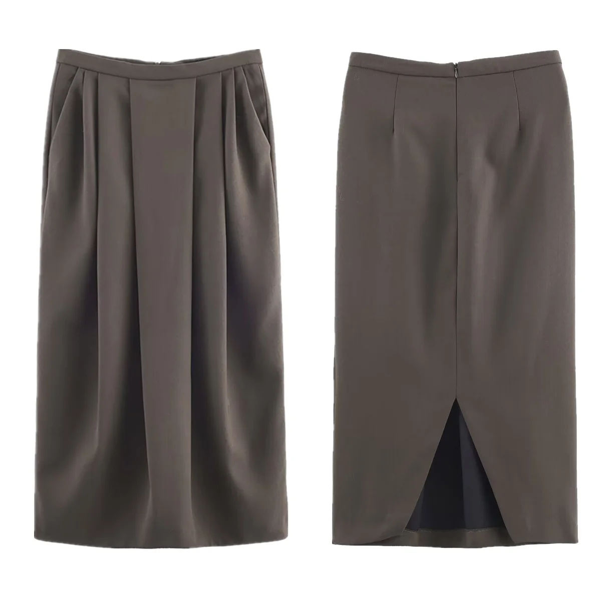 

Dave&Di High Waist Midi Skirts Elegant Coffee French Retro Elegant Pleated Skirt Women Skirt Woman Clothing Faldas Skirts