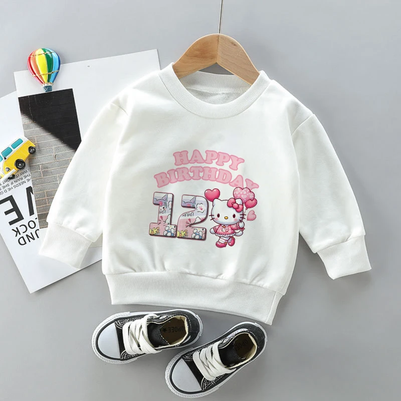 

Hellokittys Children Sweatshirts Birthday Number 1-12 Pullover Kawaii Anime Cartoons Casual Clothes Girl Boy Kid Sportswear