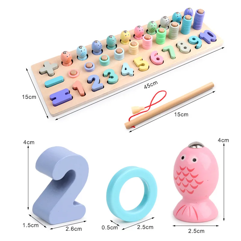 Children's educational toys magnetic fishing games wooden alphanumeric cognitive fishing toys kindergarten parent-child game