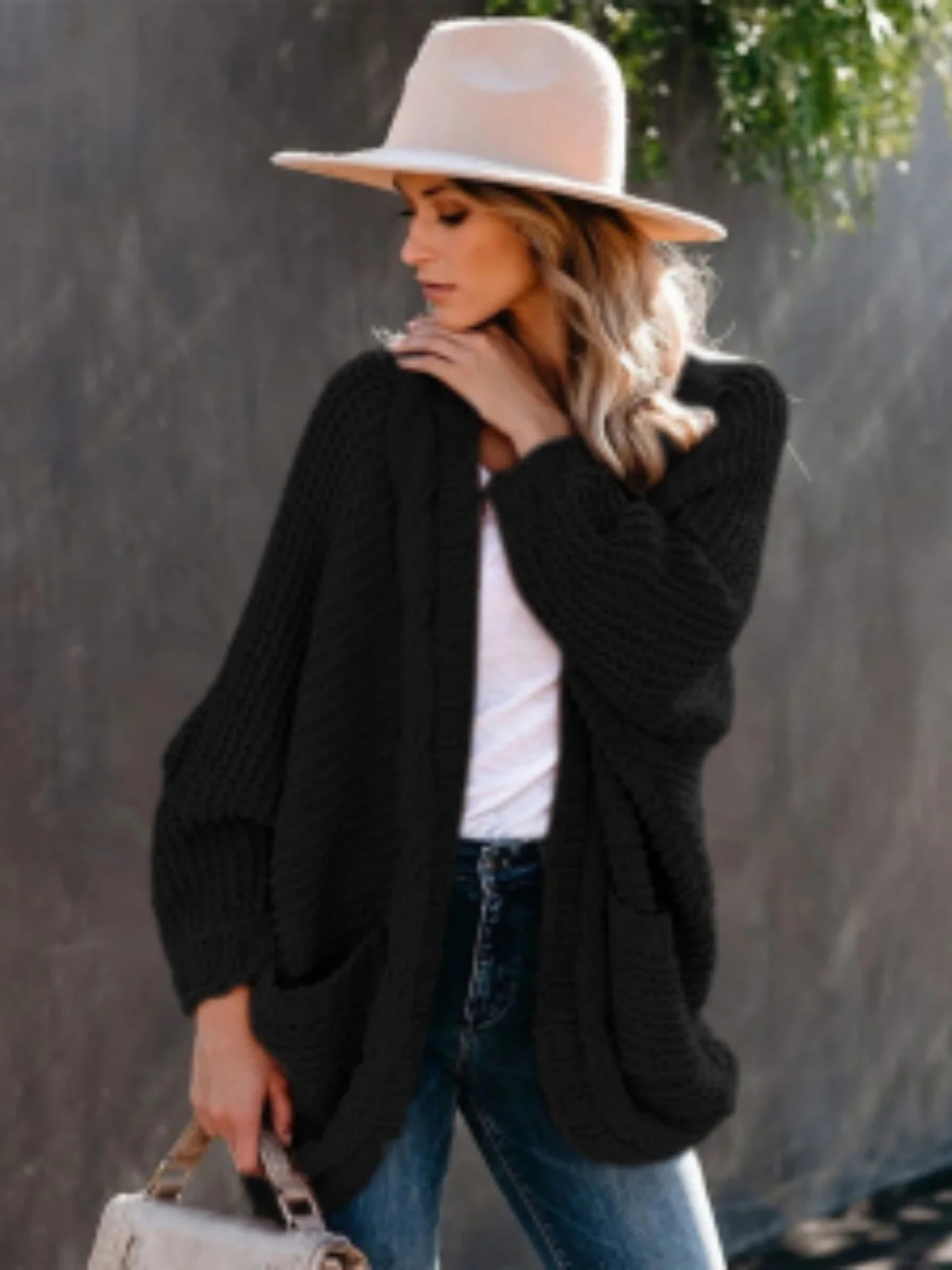 Solid Color Chunky Knitted Open Front Cardigans Women Oversized Long Sleeve Loose Fit Sweaters Fashion Casual Pockets Coats Tops