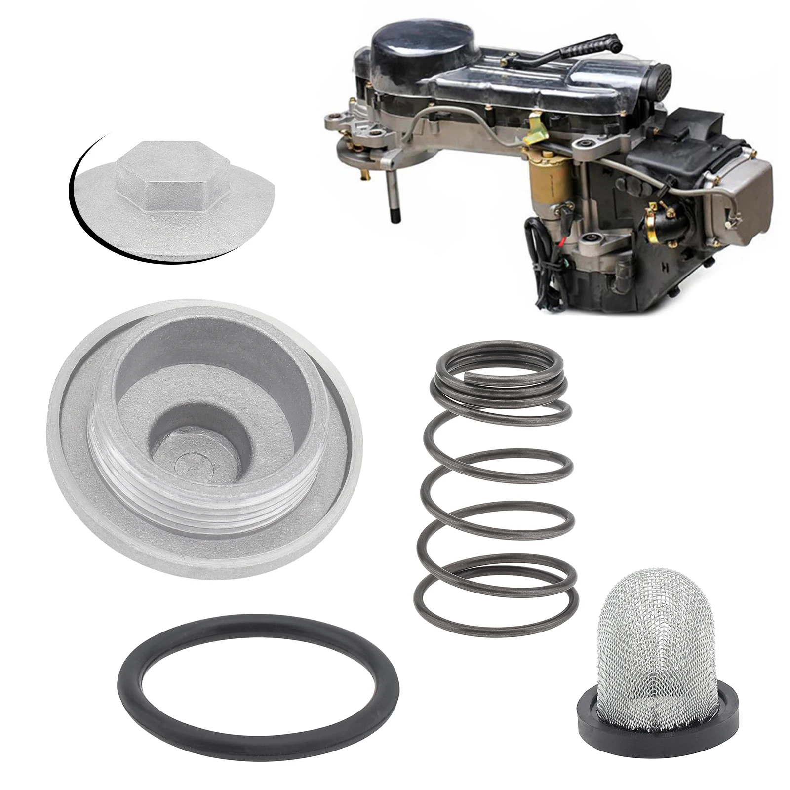 GY6 50cc 125cc 150cc Oil Drain Plug Bolt for QMB139 152QMI Engine with Sealing Ring, Spring, Oil Filter, Oil Pan Drain Plug Kit