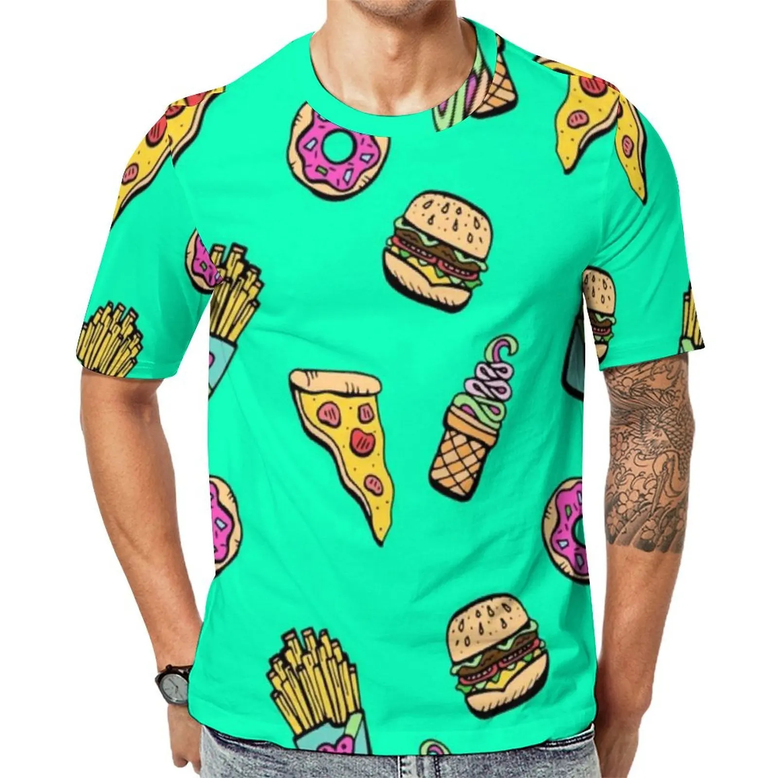 Oversize T Shirt Beach Cartoon Ice Cream T-Shirts Foodie for Yo Bootie Casual O-Neck Tee Shirt Male Hippie Design Tops