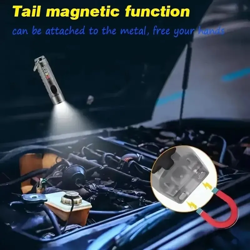 1PC Rechargeable Mini Keychain Flashlight with 10 Modes and Magnetic Base - Ideal for Camping and Outdoor Activities image 2