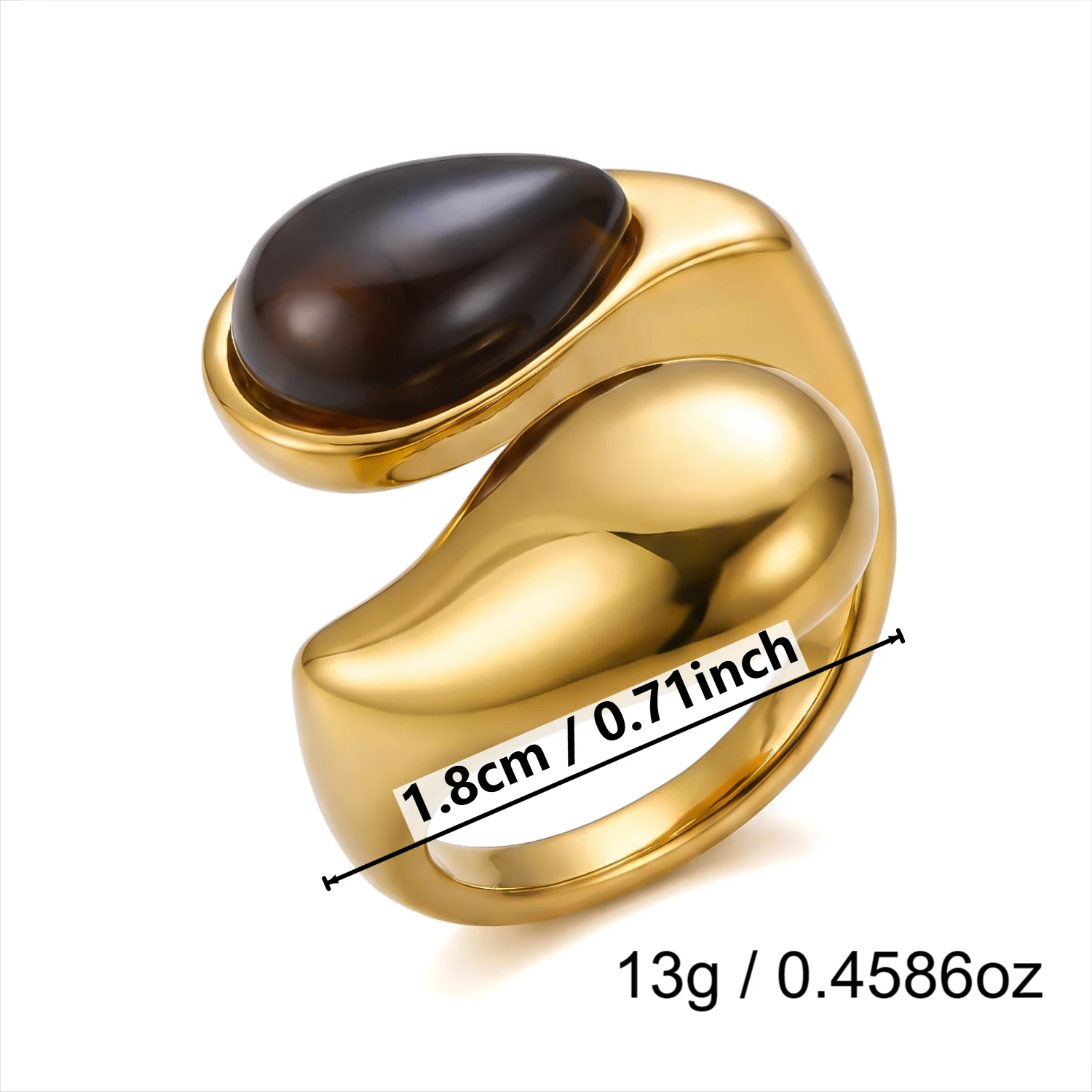 Retro Goldfarbener Unregelmäßiger Metallring für Damen und Herren Edelstahl Natürlicher Tigerauge Offener Ring Ästhetischer Dating-Schmuck – Detail 9