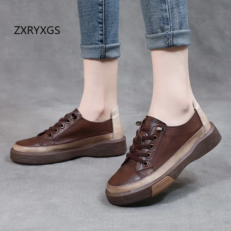 

ZXRYXGS 2025 темпераментные элегантные кроссовки премиум-класса из натуральной кожи, обувь для отдыха, туфли на плоской подошве, удобная дорожная обувь на мягкой подошве