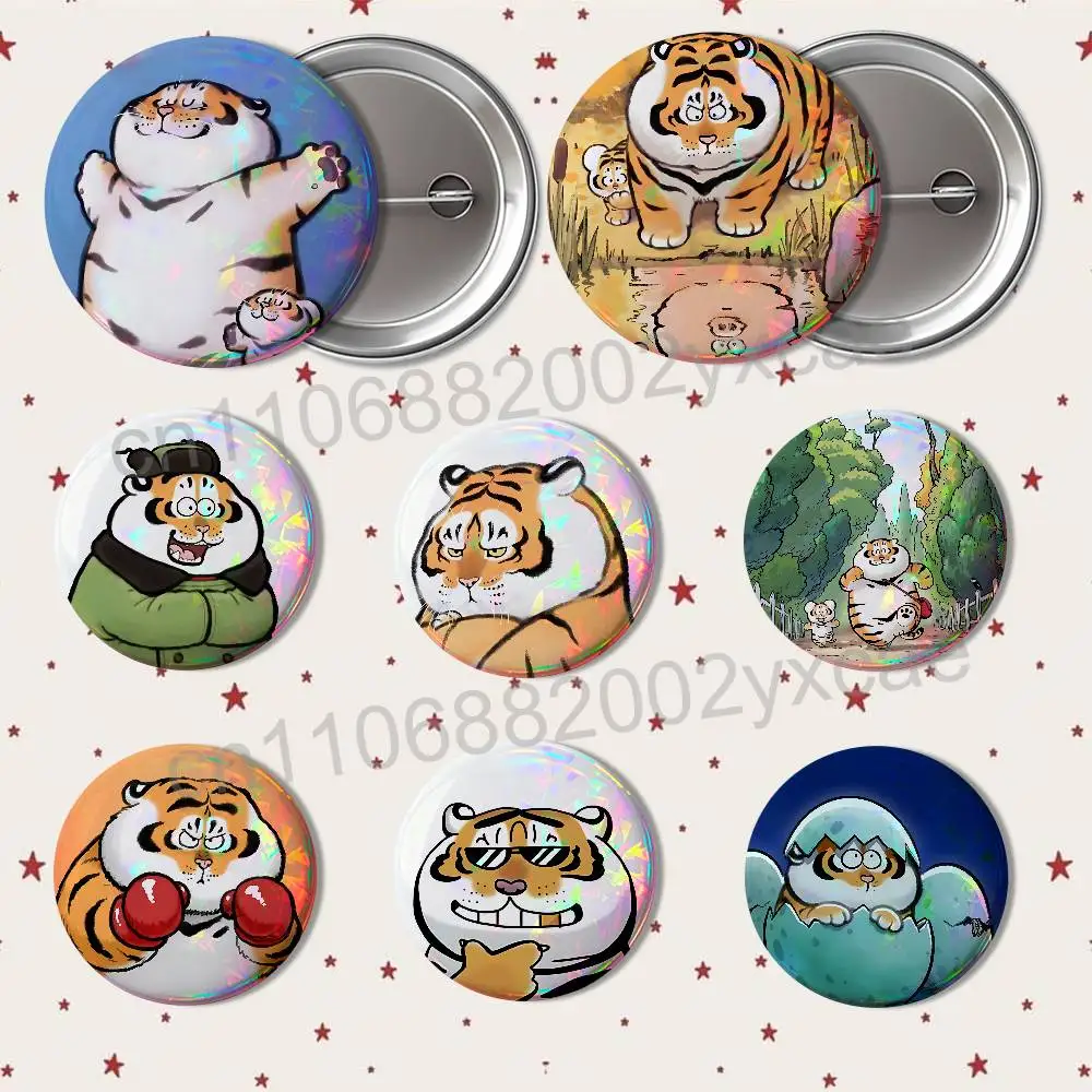 

cute Alexander chubby Fat Tiger Reflective Pin Tinplate Round Brooch Cartoon Cosplay Badges for Bag Hat Toys Gifts