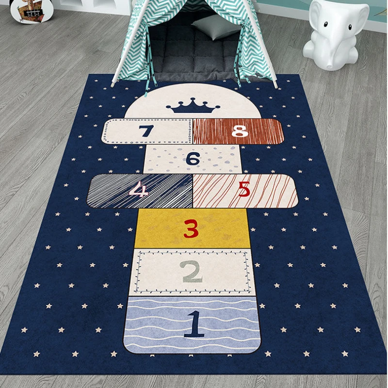 Light Gray Children\'s Hopscotch Boy Girl Cartoon Game Carpet Living Room Baby Crawling Non-slip Carpet Home Decoration Ornaments