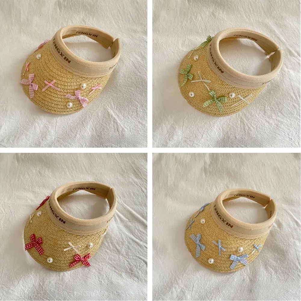 

Летняя соломенная шляпа с бантом и широкими полями, пустой верх, кепка с солнцезащитным козырьком и большими полями, удобная дышащая бейсболка с пустым верхом, детская бейсболка