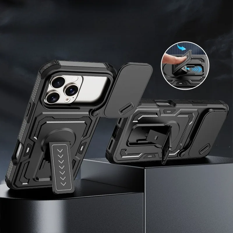 Luxury Carbon Fiber Texture Anti-Slip Particle For Magsafe Case For IPhone 18 Pro Max Wireless Charging Innovative Stand Cover