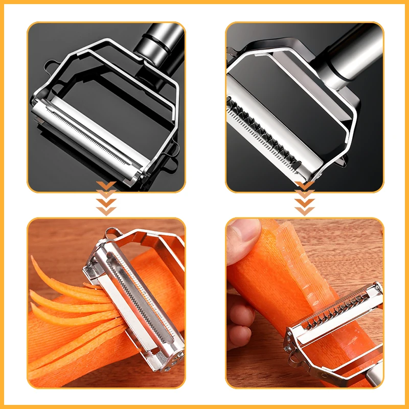 4in1 Vegetable Peeler Stainless Steel Melon Planer Multiple-Function Double-Head Peeler Household Kitchen Cucumber Slicer Tool