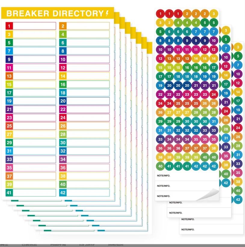 Waterproof Electric Switch Digital Stickers, Self-Adhesive Colorful Circuit Breaker Panel Classification Marker Labels