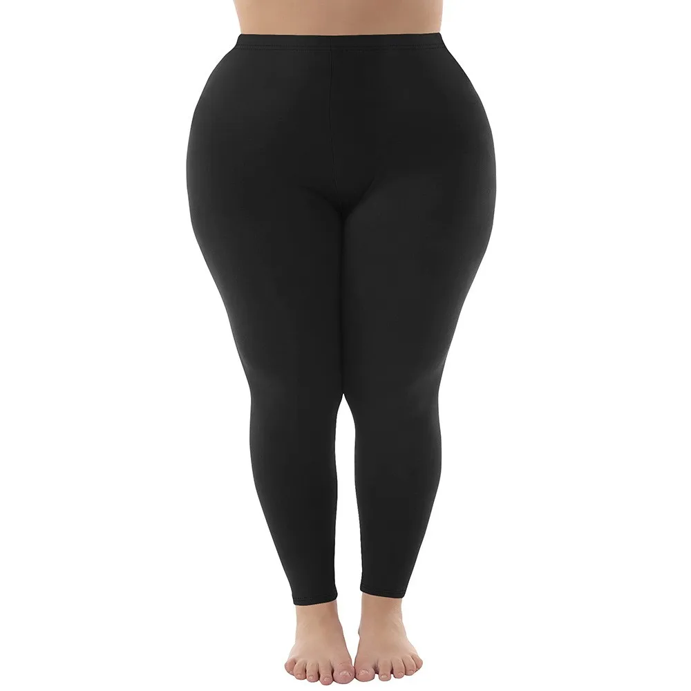 Women's High Waist Full Length Leggings – Thin Four Way Stretch Tights , Solid Color Black Navy Blue Plus Size Slim Woman