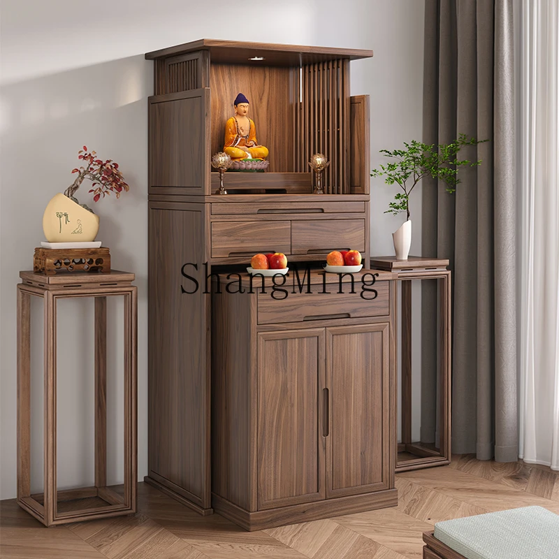 HJ new Chinese-style vertical cabinet hidden door solid wood combination home modern Buddhist hall Bodhisattva shrine