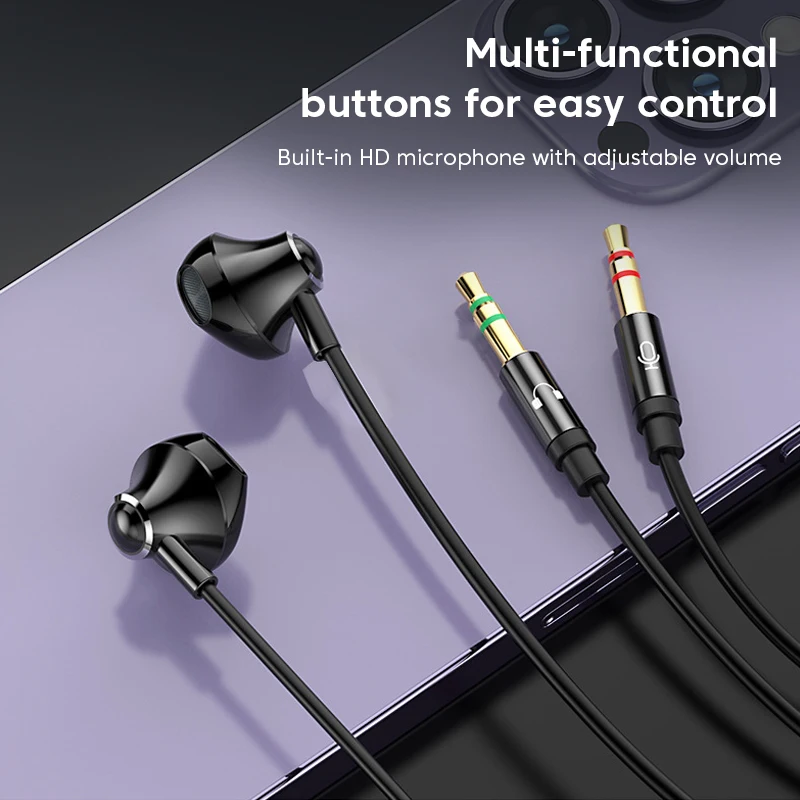 3.5mm Audio Microphone Dual Plug Wired Headphones 3m/2m In Ear Headset Wired Earphones Desktop Computer PC Bass Stereo Earbuds