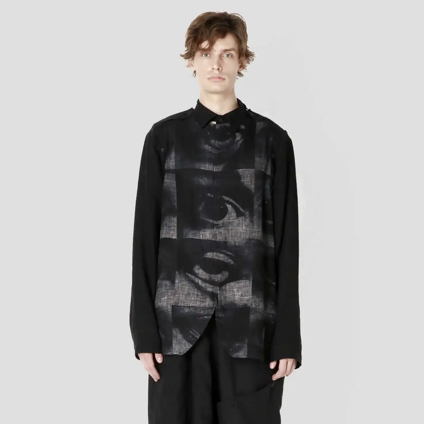 

YOJI OOAK Повседневная рубашка с принтом глаз в стиле Ямамото, японская эксклюзивная технология, процесс разряда