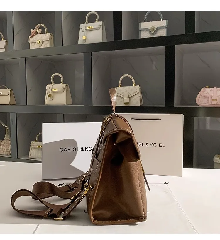 High Quality Textured PU Shoulder Bag Retro Brown Color Fashion Backpack Large Capacity Women Handbag Female Travel Bag