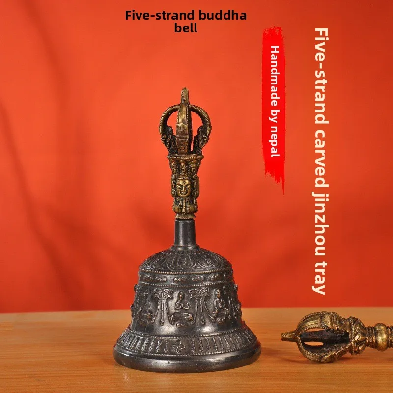 Handmade Nepal Five Vajra Bell Buddhist Ritual Instrument Clear Ringing Bronze Copper Bell