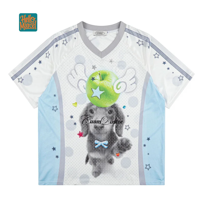 HELLOMARCEL EU US Size High Quality Girl Street Wear T-Shirt Summer Y2k Strawberry Puppy Print Oversize Jersey Shirt For Women