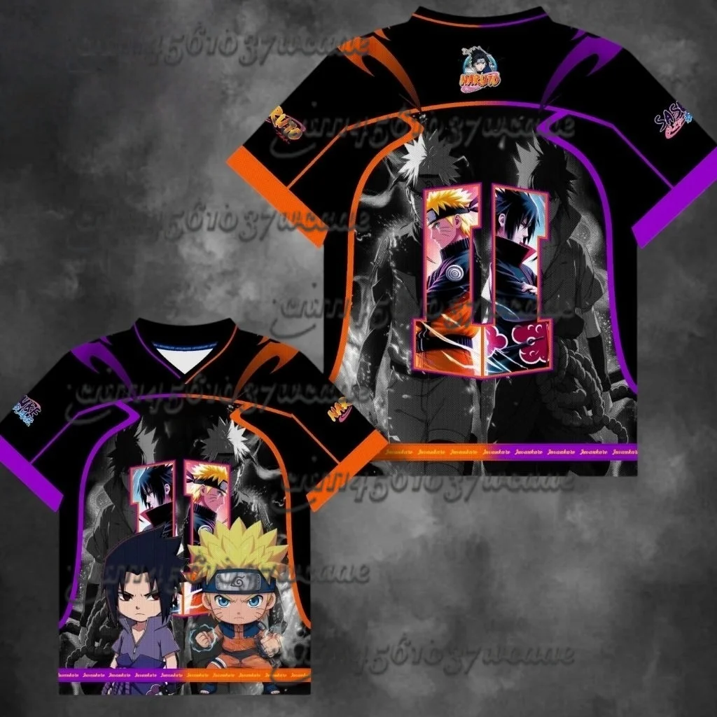 2026 New Summer Naruto Uchiha Sasuke & Uzumaki Naruto Numbered Full Print Black Sports T-shirt Family Matching