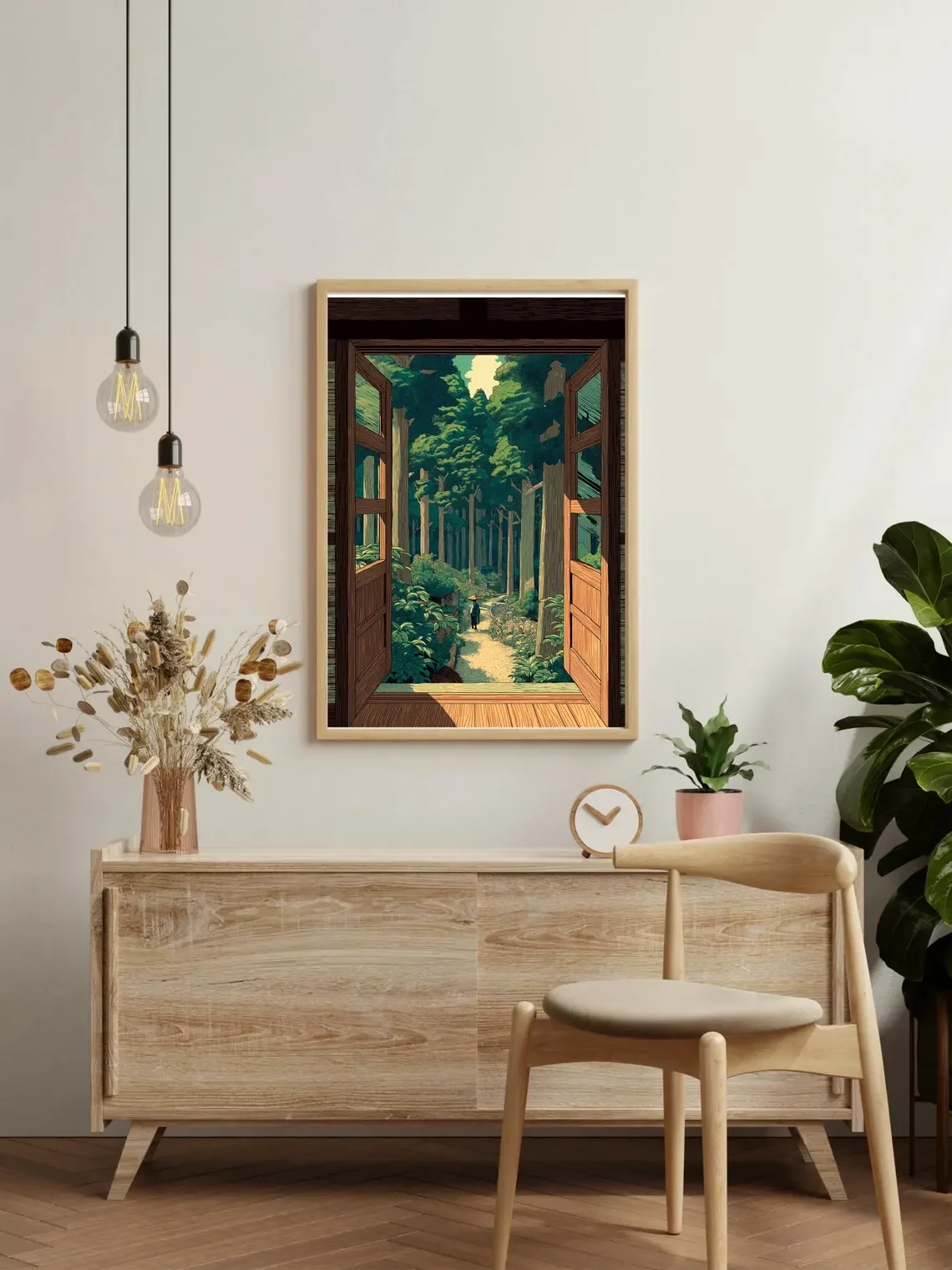 1PC frameless decorative art print,Vintage Japanese Forest Poster, Woodblock Art, Road to Nikko by Kawase Hasui, Japandi Decor,