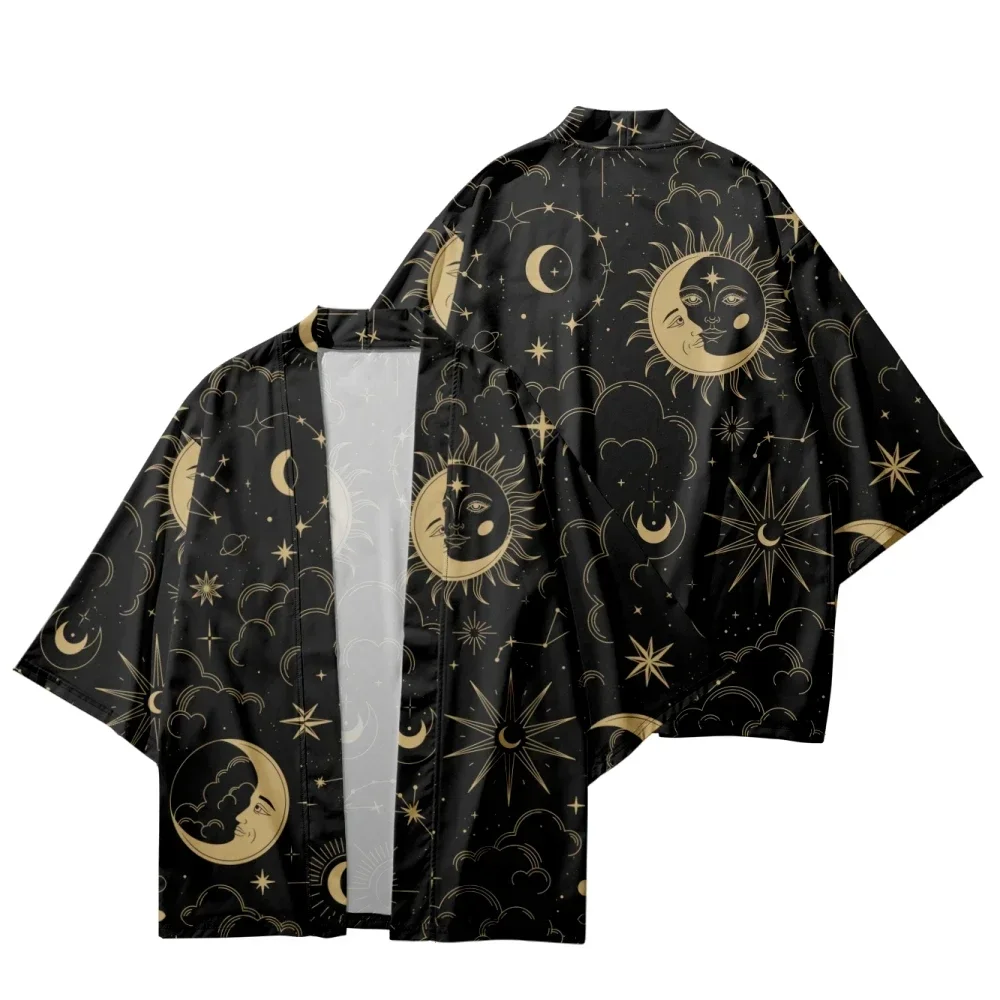 Men and Women Japanese Kimono Fashion Moon Star Space Printing Japanese Casual Thin Coat Asian Kimono Elegant Loose Cardigan