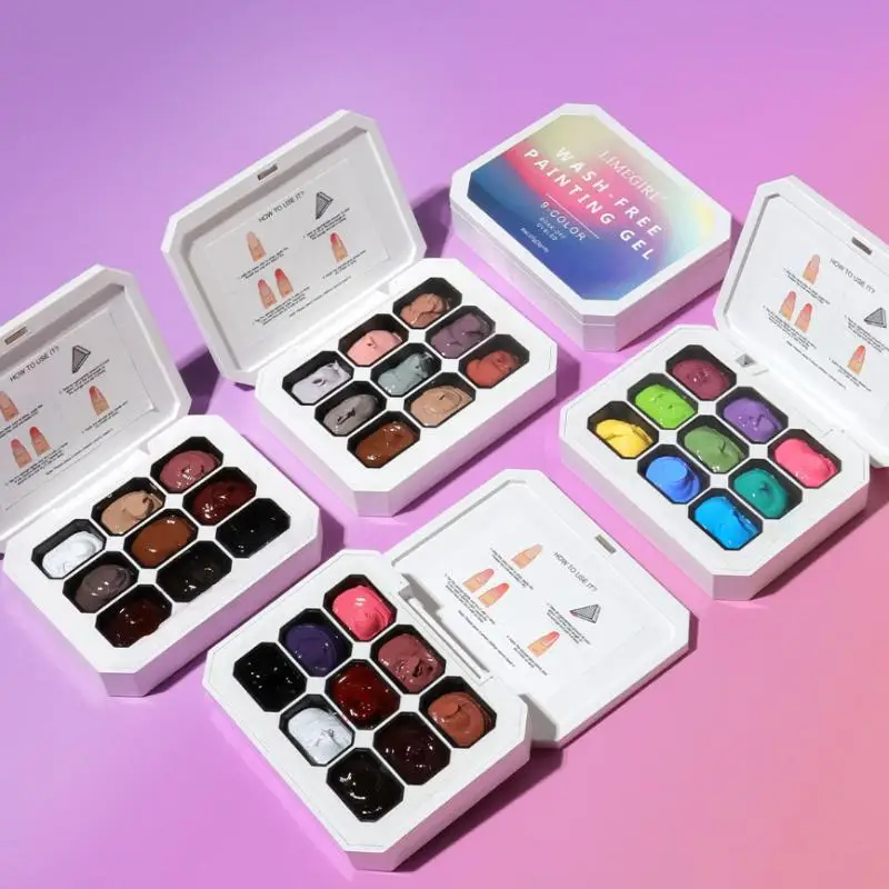 Paleta de esmalte de uñas sólido, 9 colores, pelable, UV/LED, laca de esmalte, Gel de salón, esponjas de barniz artístico, cepillo de uñas, suministro de manicura