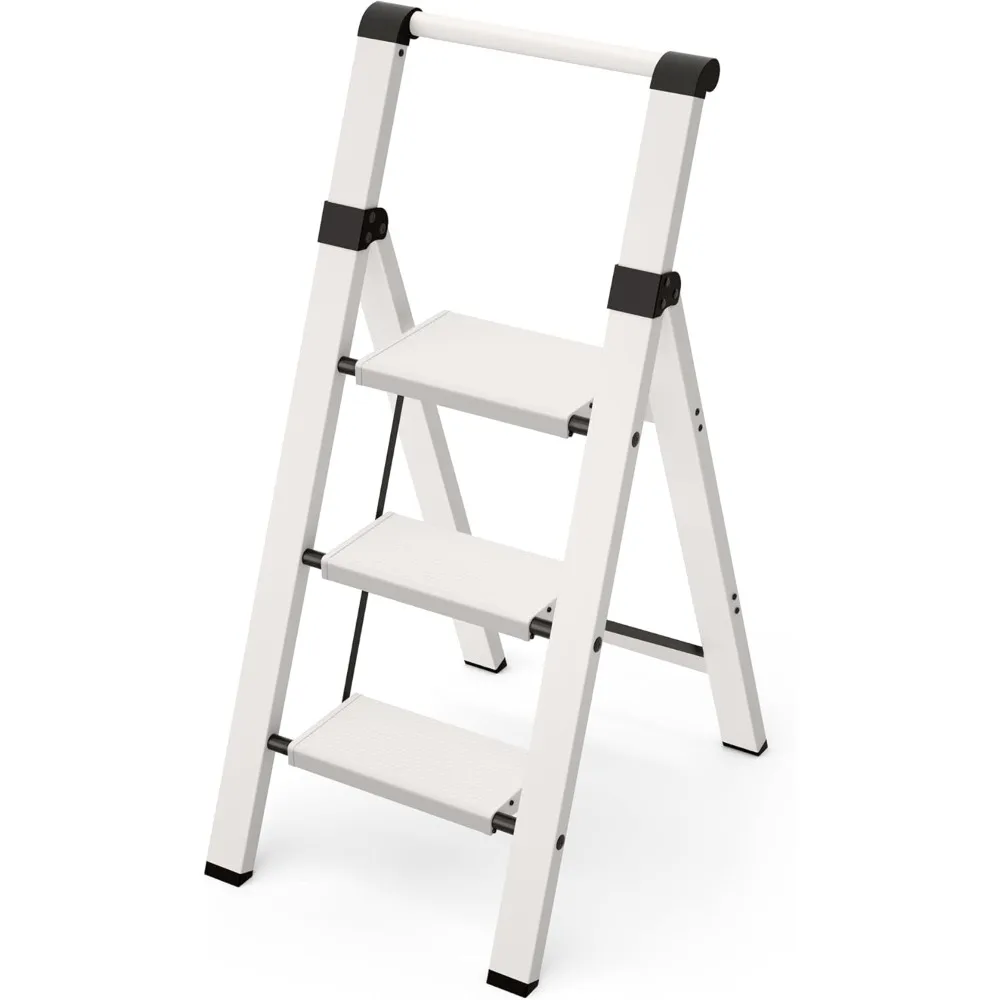 3-traps ladder, lichtgewicht aluminium opstapkruk met handige grip, vouwladder met antislippedalen, capaciteit van 330 lbs