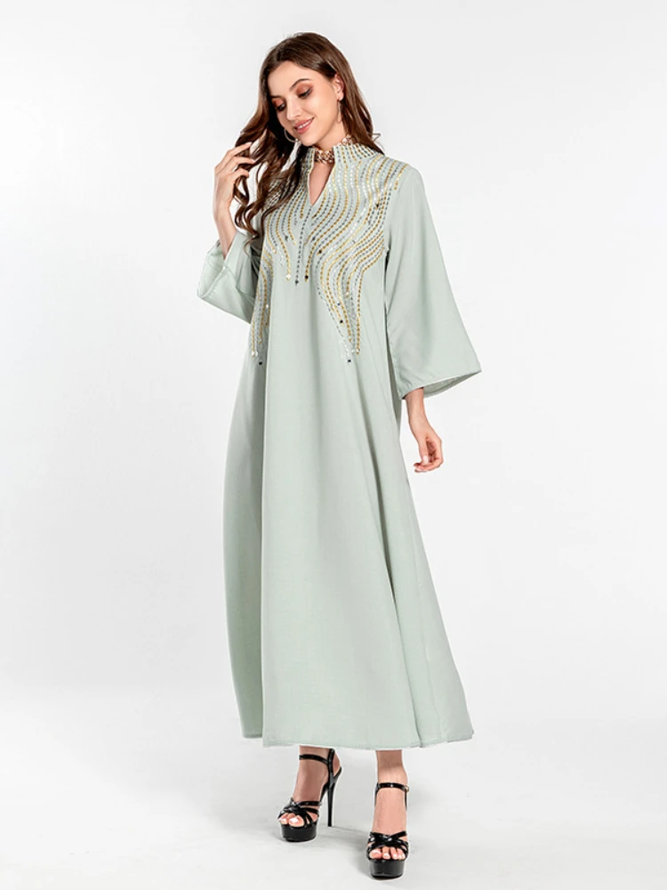 Eid Ramadan Dress for Women Muslim Stand Collar Embroidery Abaya Dubai Arab Moroccon Kaftan Islamic Gown Robe Party Vestido 2024