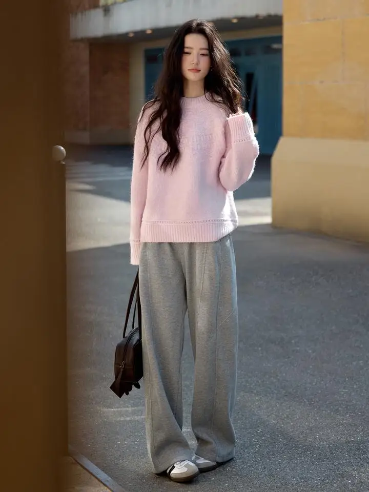 

Теплый объемный мягкий шерстяной свитер с рельефной текстурой, нежный фиолетовый, повседневный женский вязаный топ