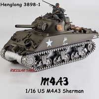 Henglong 3898-1 Metal US M4A3 Main Battle Tank RC Model US Sherman 1:16 Battle Simulation Remote Control Toys Car