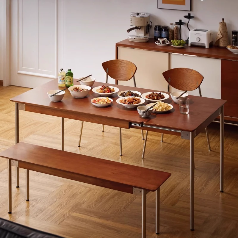 

Nordic Retro Solid Wood Telescopic Dining Table Home Use Rectangular Foldable Small Household Antique Dining Table Combination