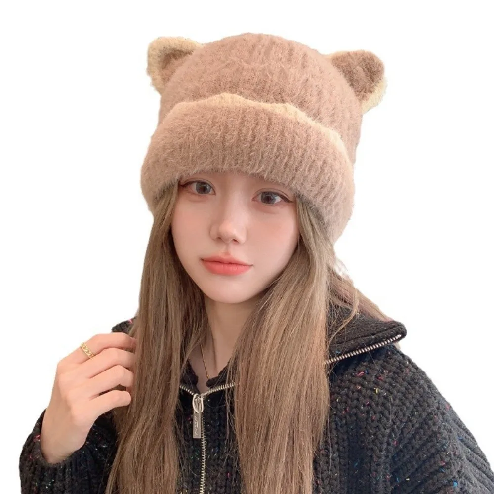 

New Cute Ears Knitted Hat Windproof Cold Proof Warm Hat Pullover Hat Women