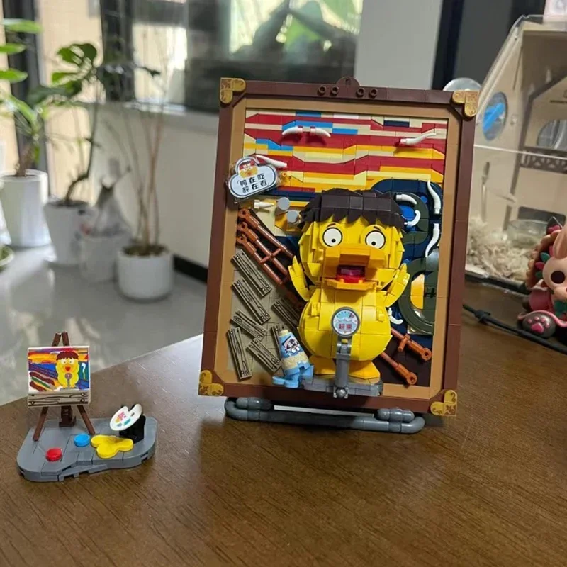 Famous Oil Painting Building Blocks DIY Creative Cartoon Screaming Duck Painting Ornaments Adults and Children Toys Gifts